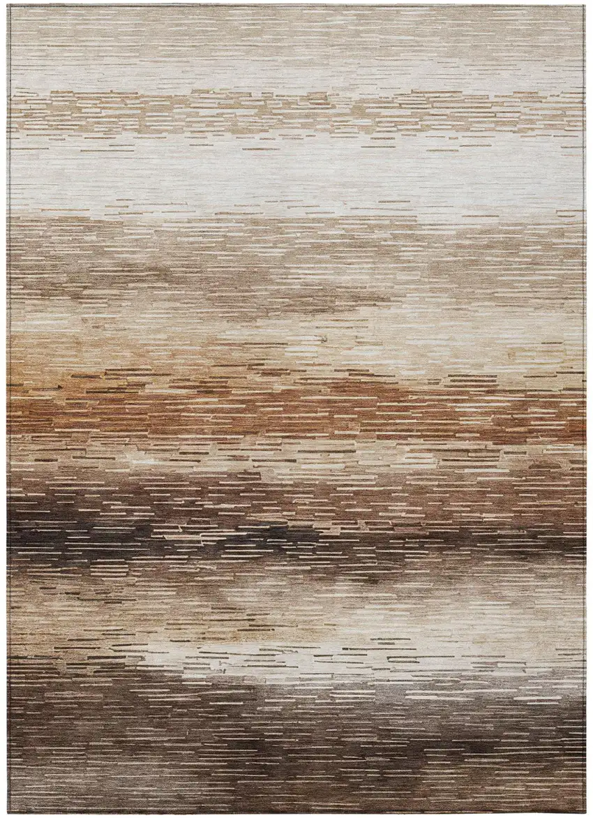 Brown And Silver Striped Washable Indoor Outdoor Area Rug Photo 1