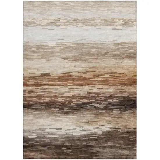 Brown And Silver Striped Washable Indoor Outdoor Area Rug Photo 3