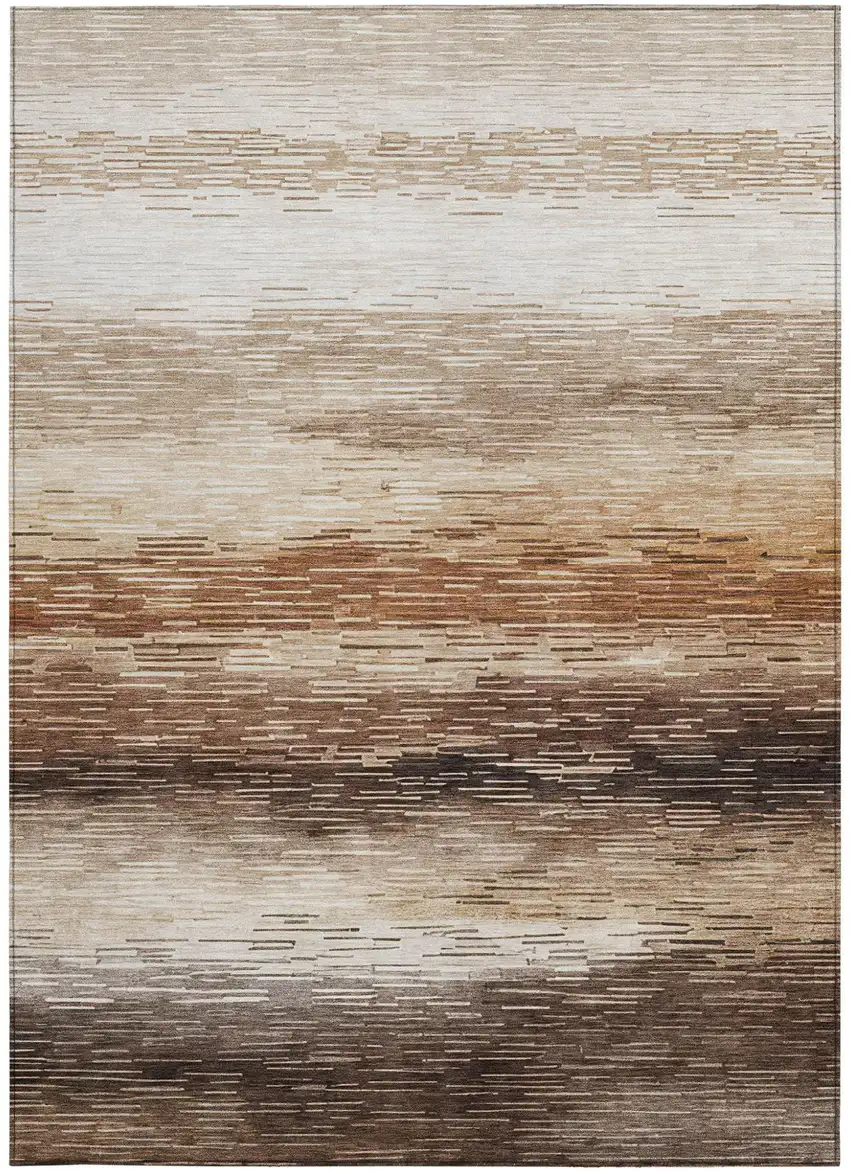 Brown And Silver Striped Washable Indoor Outdoor Area Rug Photo 3