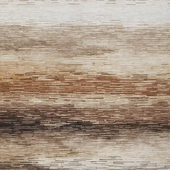 Brown And Silver Striped Washable Indoor Outdoor Area Rug Photo 1