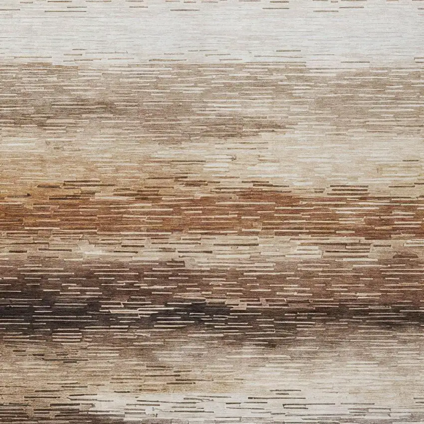 Brown And Silver Striped Washable Indoor Outdoor Area Rug Photo 1
