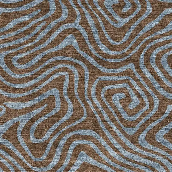 Brown And Sky Blue Abstract Washable Area Rug With UV Protection Photo 2