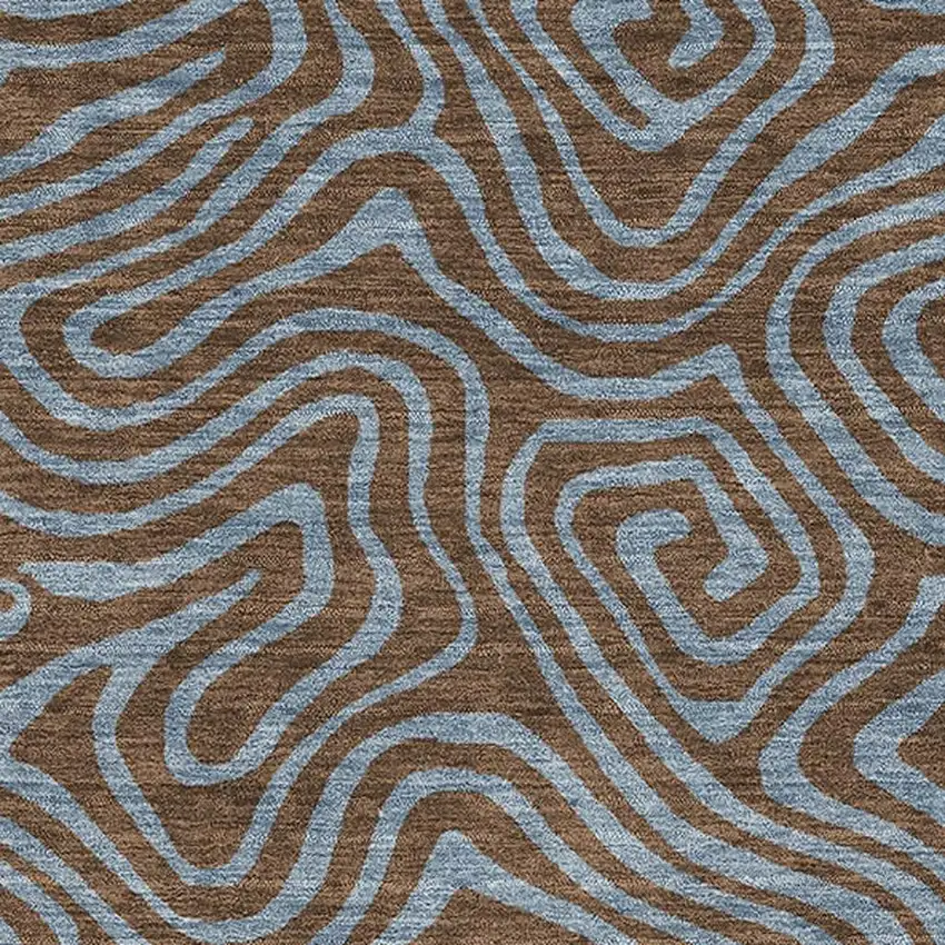Brown And Sky Blue Abstract Washable Area Rug With UV Protection Photo 2