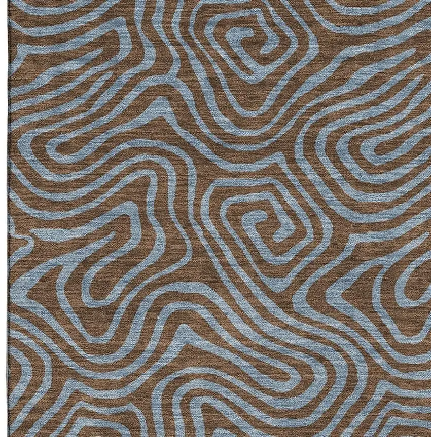 Brown And Sky Blue Abstract Washable Area Rug With UV Protection Photo 3