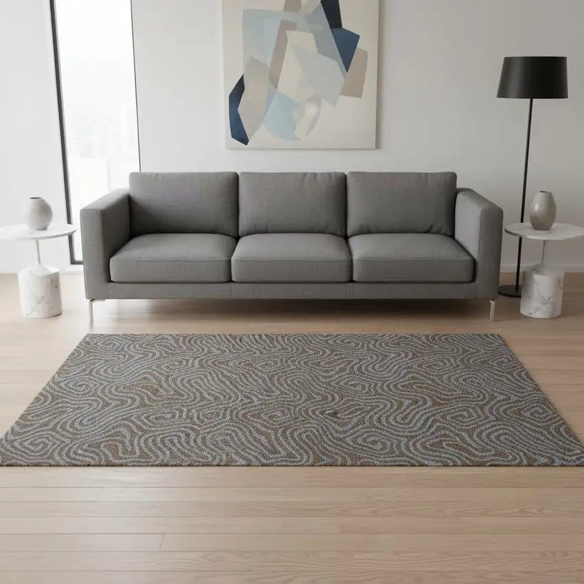 Brown And Sky Blue Abstract Washable Area Rug With UV Protection Photo 2