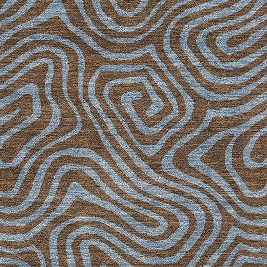 Brown And Sky Blue Abstract Washable Area Rug With UV Protection Photo 2