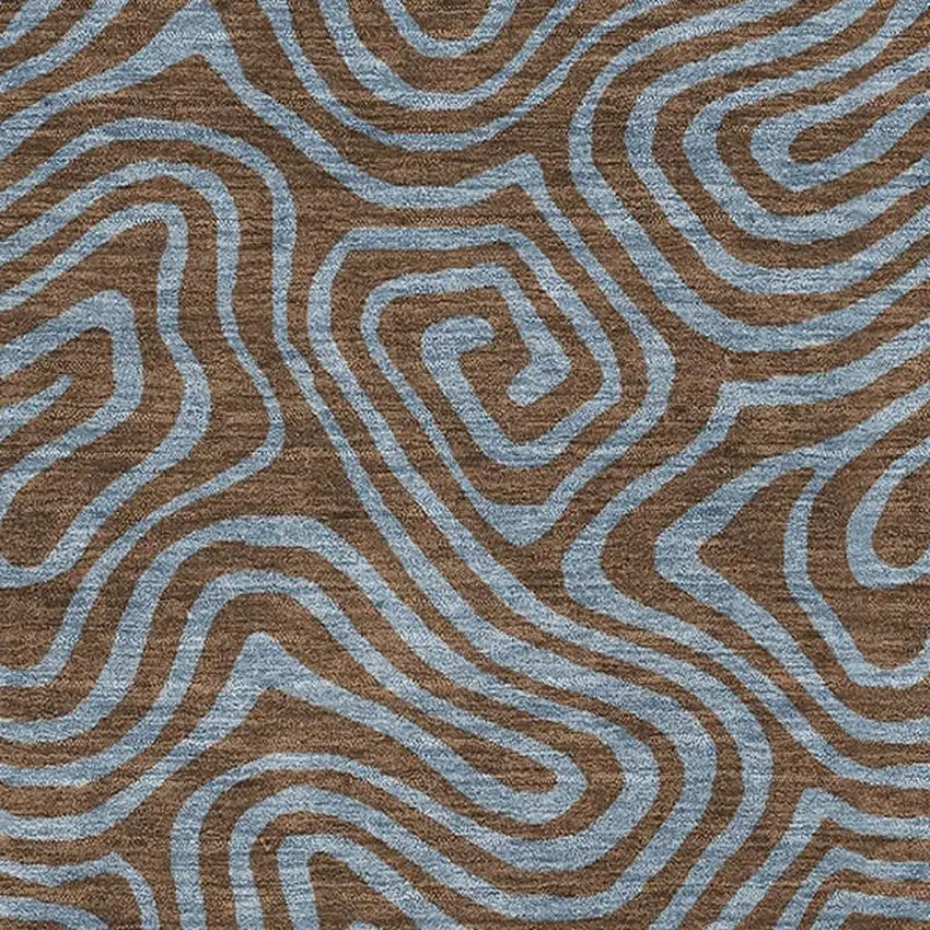 Brown And Sky Blue Abstract Washable Area Rug With UV Protection Photo 2