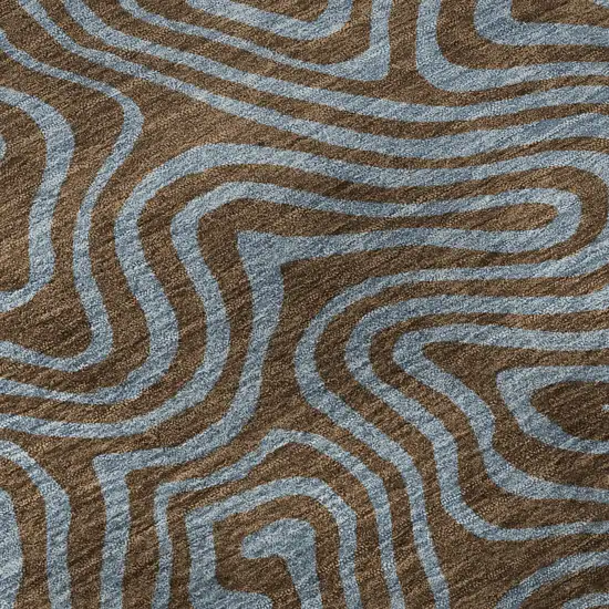 Brown And Sky Blue Abstract Washable Area Rug With UV Protection Photo 9
