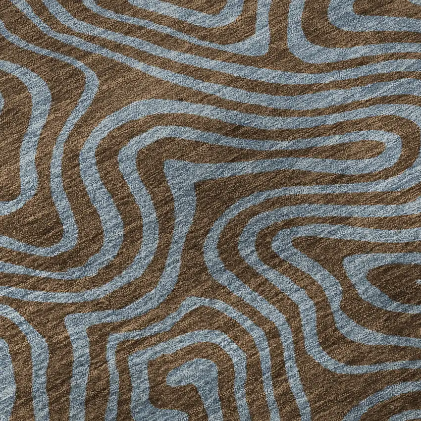 Brown And Sky Blue Abstract Washable Area Rug With UV Protection Photo 9