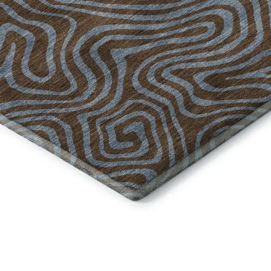 Brown And Sky Blue Abstract Washable Area Rug With UV Protection Photo 7