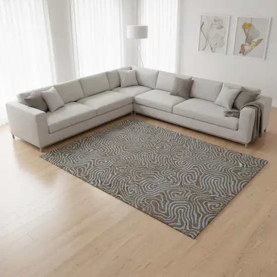 Brown And Sky Blue Abstract Washable Area Rug With UV Protection Photo 2