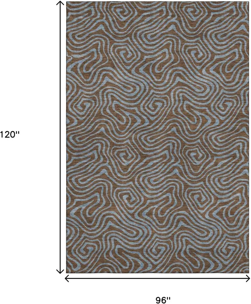 Brown And Sky Blue Abstract Washable Area Rug With UV Protection Photo 9
