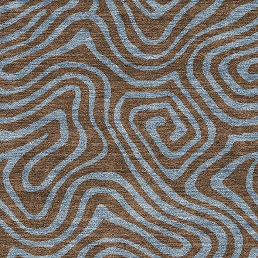 Brown And Sky Blue Abstract Washable Area Rug With UV Protection Photo 2