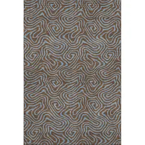 Photo of Brown And Sky Blue Abstract Washable Area Rug With UV Protection