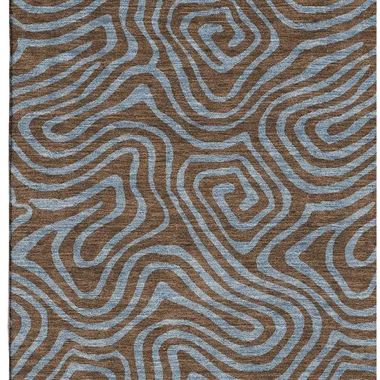 Brown And Sky Blue Abstract Washable Area Rug With UV Protection Photo 2
