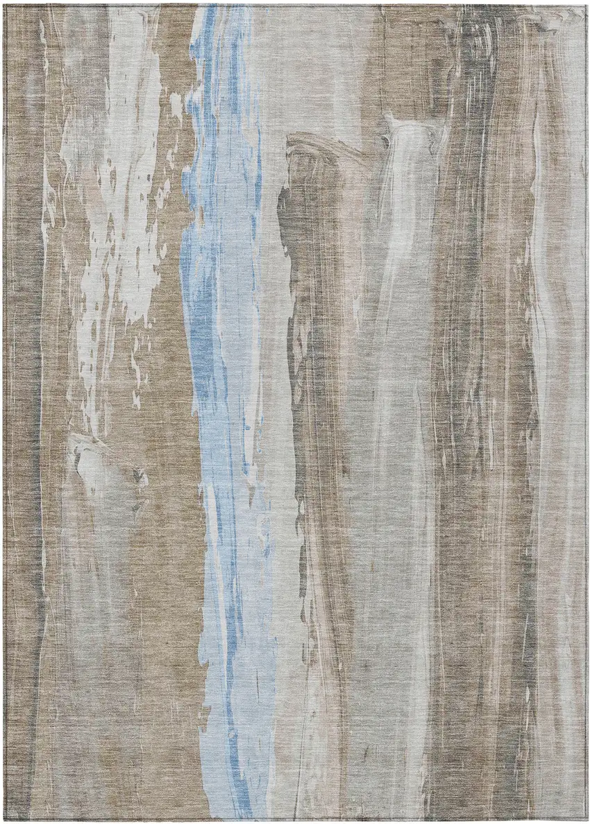 Brown And Sky Blue Abstract Washable Indoor Outdoor Area Rug Photo 8
