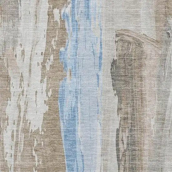 Brown And Sky Blue Abstract Washable Indoor Outdoor Area Rug Photo 3