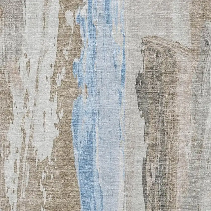 Brown And Sky Blue Abstract Washable Indoor Outdoor Area Rug Photo 3