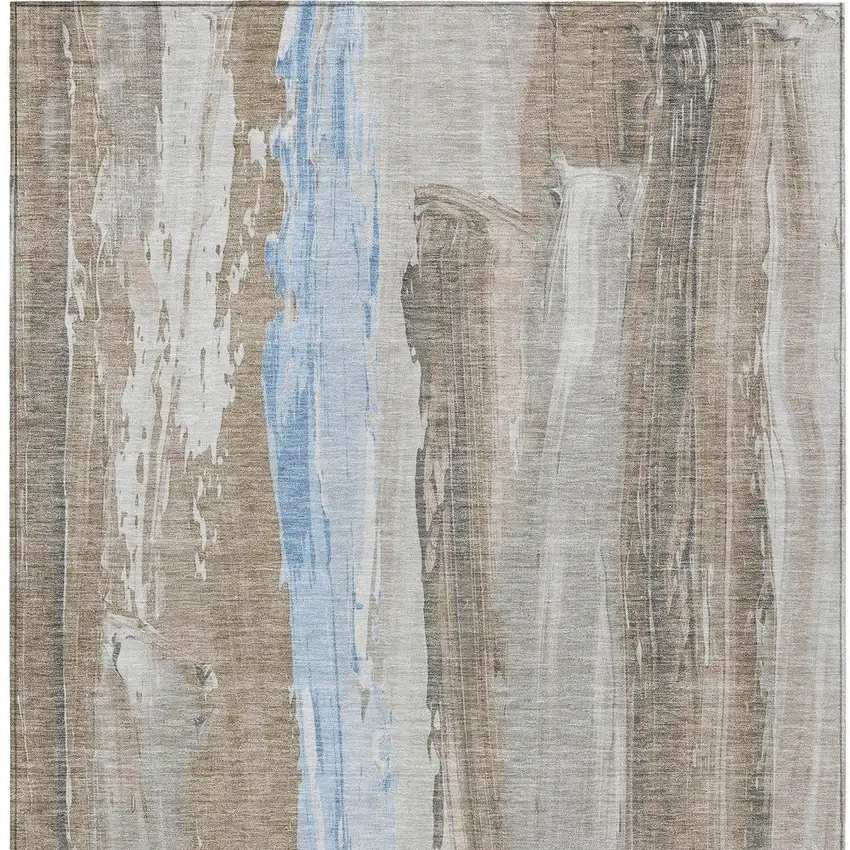 Brown And Sky Blue Abstract Washable Indoor Outdoor Area Rug Photo 1