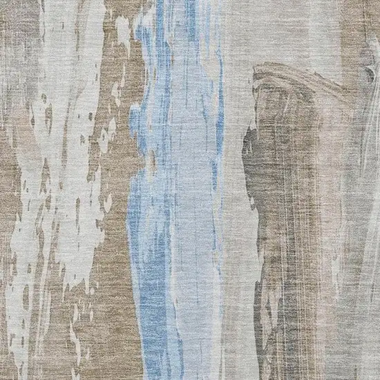Brown And Sky Blue Abstract Washable Indoor Outdoor Area Rug Photo 3