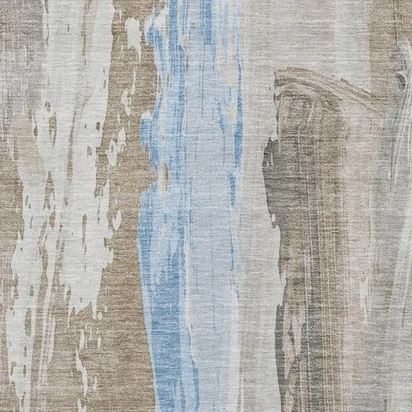 Brown And Sky Blue Abstract Washable Indoor Outdoor Area Rug Photo 3