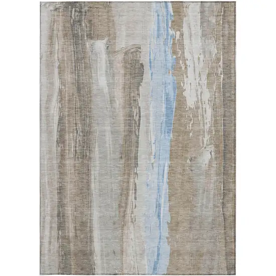 Brown And Sky Blue Abstract Washable Indoor Outdoor Area Rug Photo 8