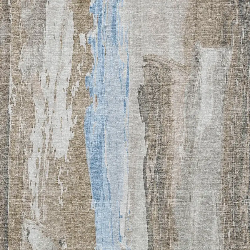 Brown And Sky Blue Abstract Washable Indoor Outdoor Area Rug Photo 1