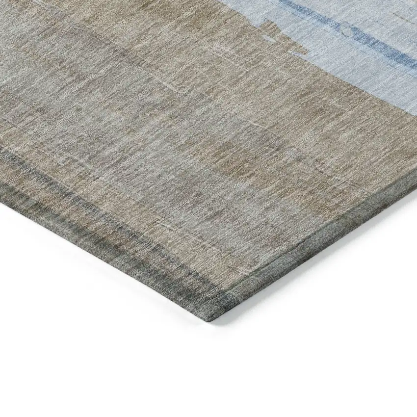 Brown And Sky Blue Abstract Washable Indoor Outdoor Area Rug Photo 9