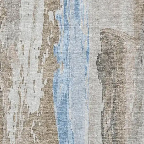 Brown And Sky Blue Abstract Washable Indoor Outdoor Area Rug Photo 3