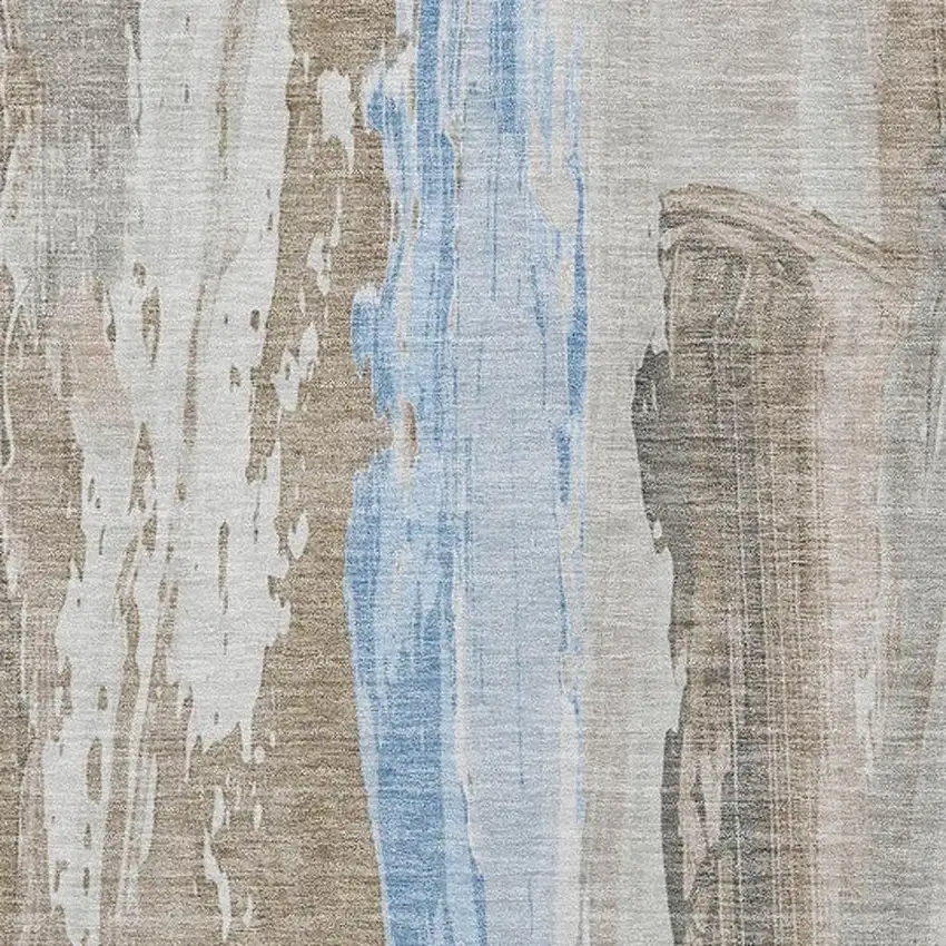 Brown And Sky Blue Abstract Washable Indoor Outdoor Area Rug Photo 3