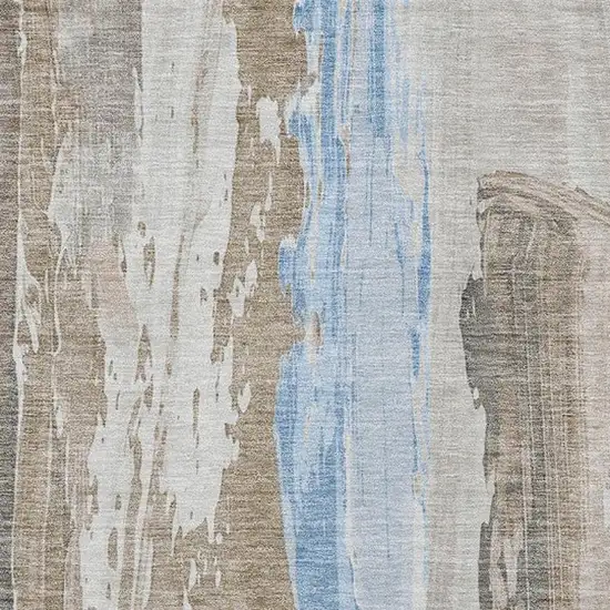 Brown And Sky Blue Abstract Washable Indoor Outdoor Area Rug Photo 3