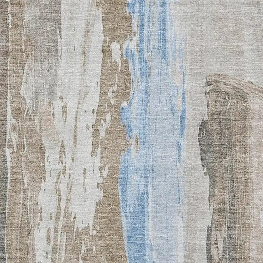 Brown And Sky Blue Abstract Washable Indoor Outdoor Area Rug Photo 3