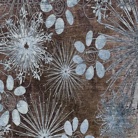 Brown And Sky Blue Floral Washable Indoor Outdoor Area Rug Photo 6