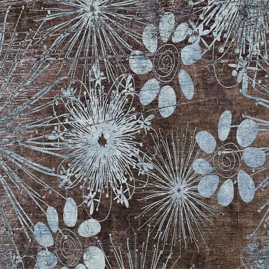 Brown And Sky Blue Floral Washable Indoor Outdoor Area Rug Photo 6