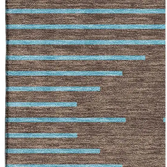 Brown And Sky Blue Geometric Washable Area Rug With UV Protection Photo 2