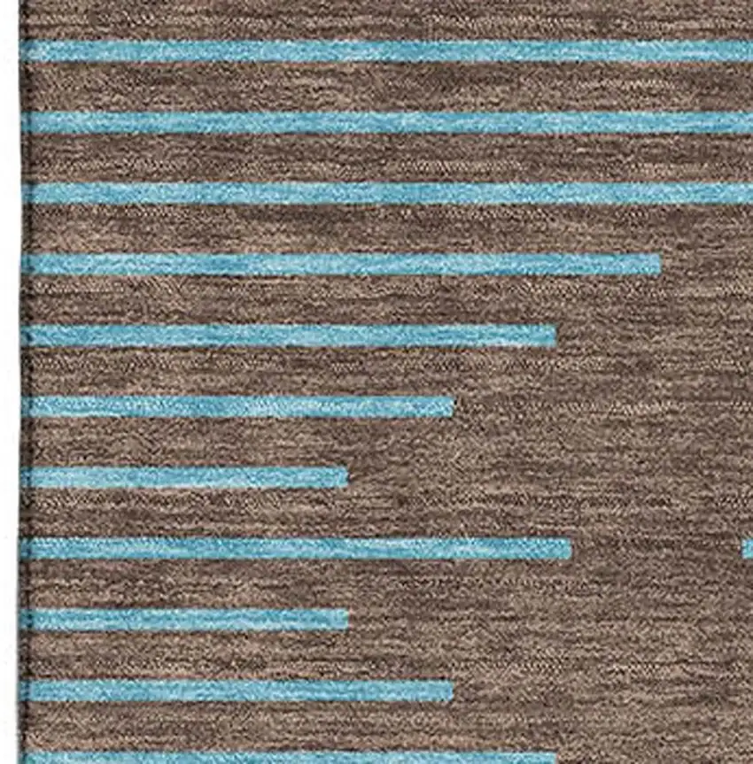 Brown And Sky Blue Geometric Washable Area Rug With UV Protection Photo 2