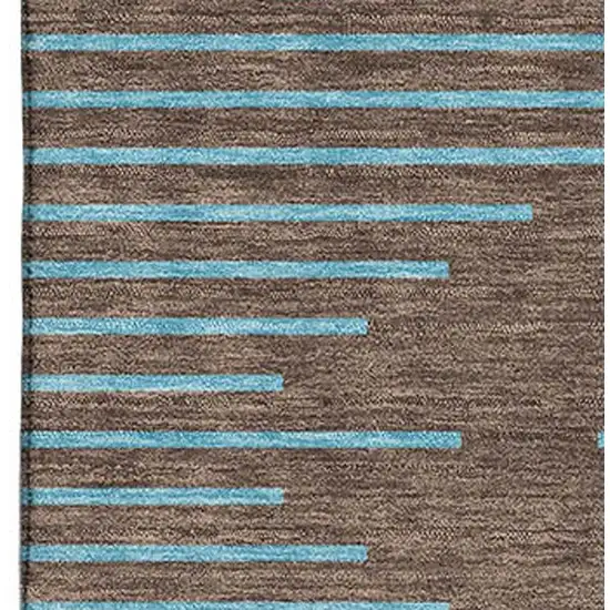 Brown And Sky Blue Geometric Washable Area Rug With UV Protection Photo 2