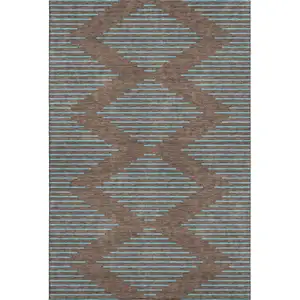 Photo of Brown And Sky Blue Geometric Washable Area Rug With UV Protection
