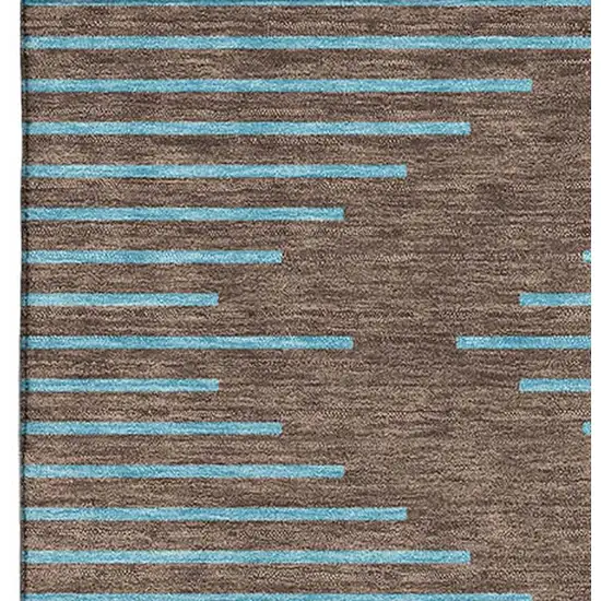 Brown And Sky Blue Geometric Washable Area Rug With UV Protection Photo 3