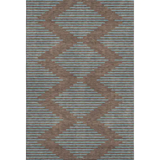 Brown And Sky Blue Geometric Washable Area Rug With UV Protection Photo 1