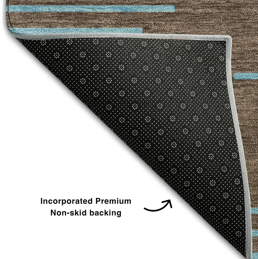 Brown And Sky Blue Geometric Washable Area Rug With UV Protection Photo 6