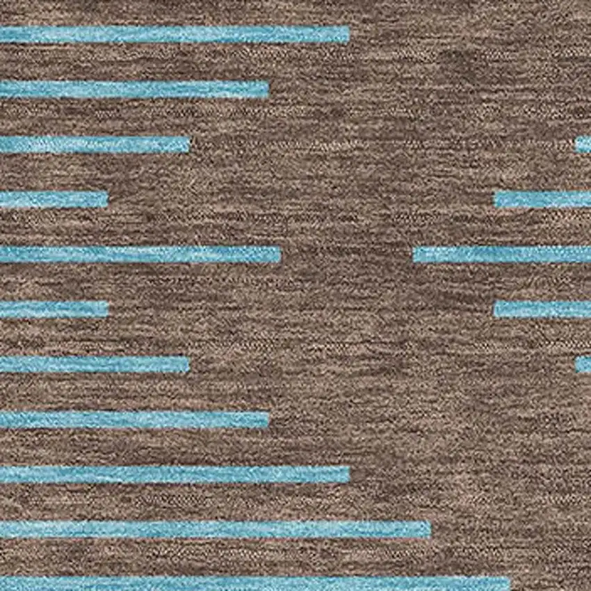 Brown And Sky Blue Geometric Washable Area Rug With UV Protection Photo 2