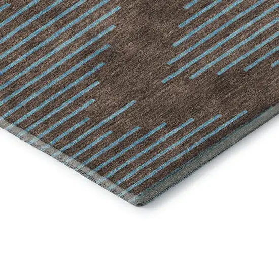 Brown And Sky Blue Geometric Washable Area Rug With UV Protection Photo 7
