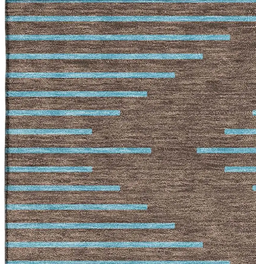 Brown And Sky Blue Geometric Washable Area Rug With UV Protection Photo 3