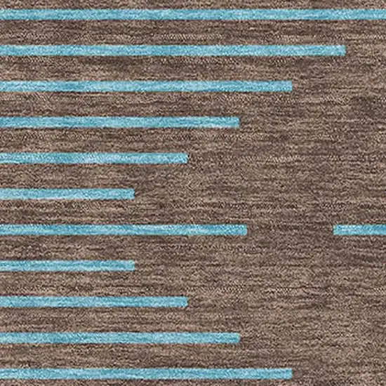 Brown And Sky Blue Geometric Washable Area Rug With UV Protection Photo 2