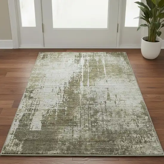 Brown And Tan Abstract Washable Area Rug With UV Protection Photo 2