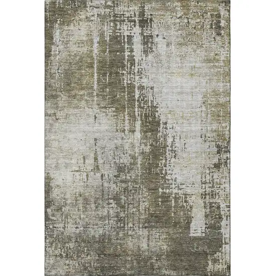 Brown And Tan Abstract Washable Area Rug With UV Protection Photo 4