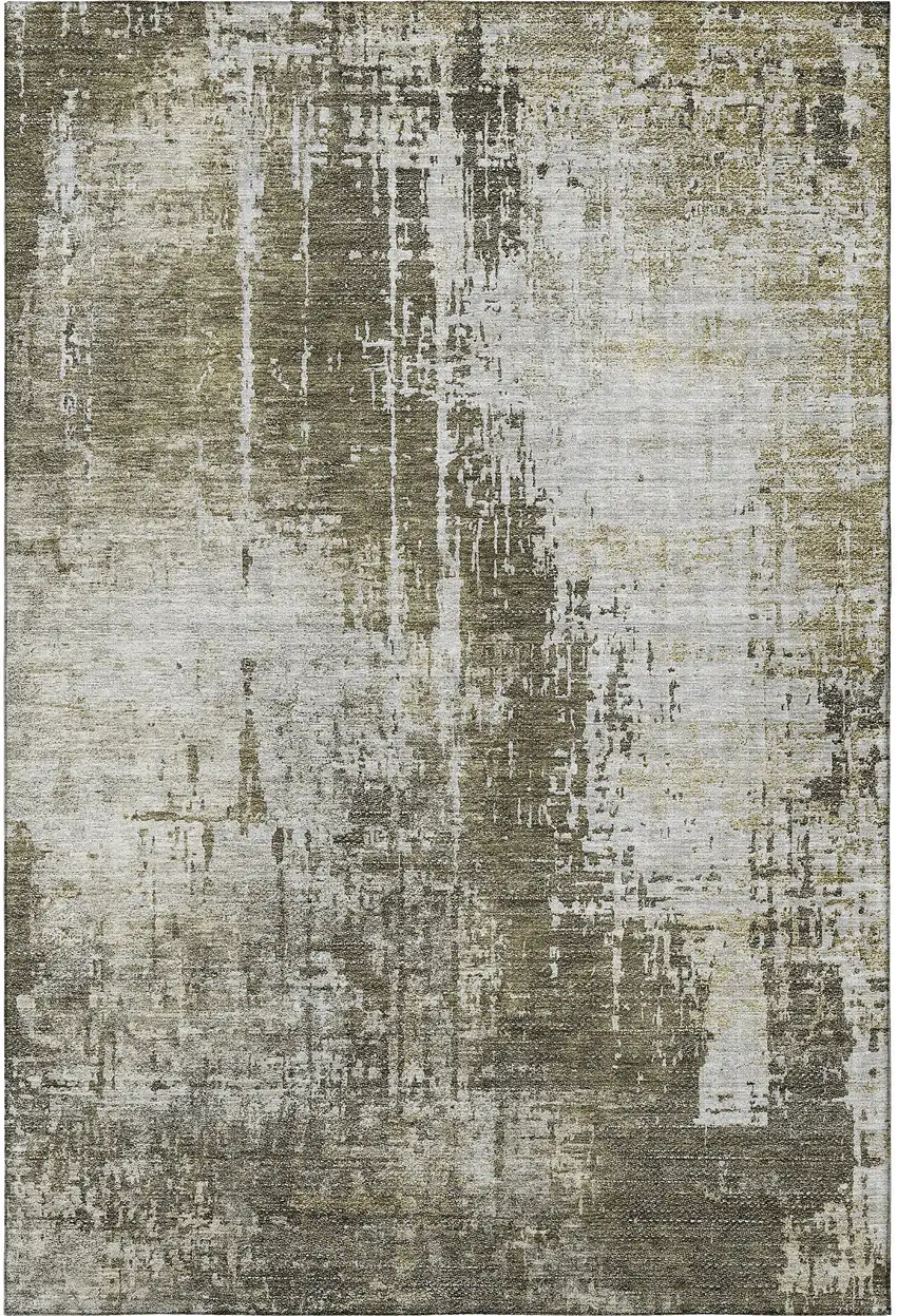 Brown And Tan Abstract Washable Area Rug With UV Protection Photo 4