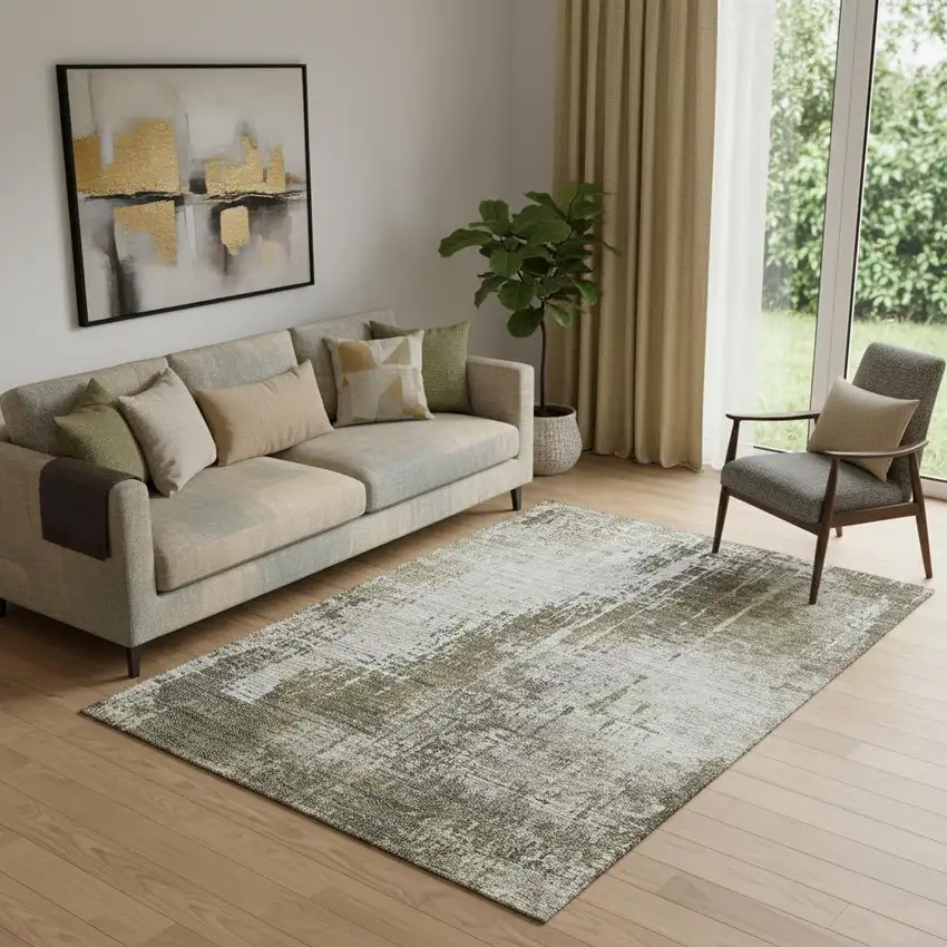 Brown And Tan Abstract Washable Area Rug With UV Protection Photo 1