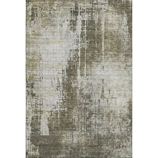 Brown And Tan Abstract Washable Area Rug With UV Protection Photo 1